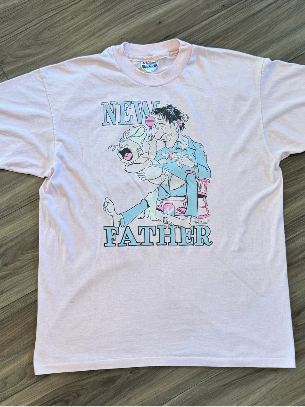 Rare vintage 80s Stanley DeSantis "New Father" single stitch tee size XL